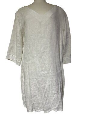 White Linen Dress Tunic Large Alessia Pacini V-Neck  Lagenlook New Minimalist